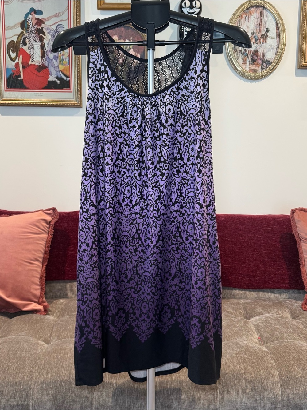 Apt. 9 Purple Ombre Y2K Paisley Print Lacey Slip Dress